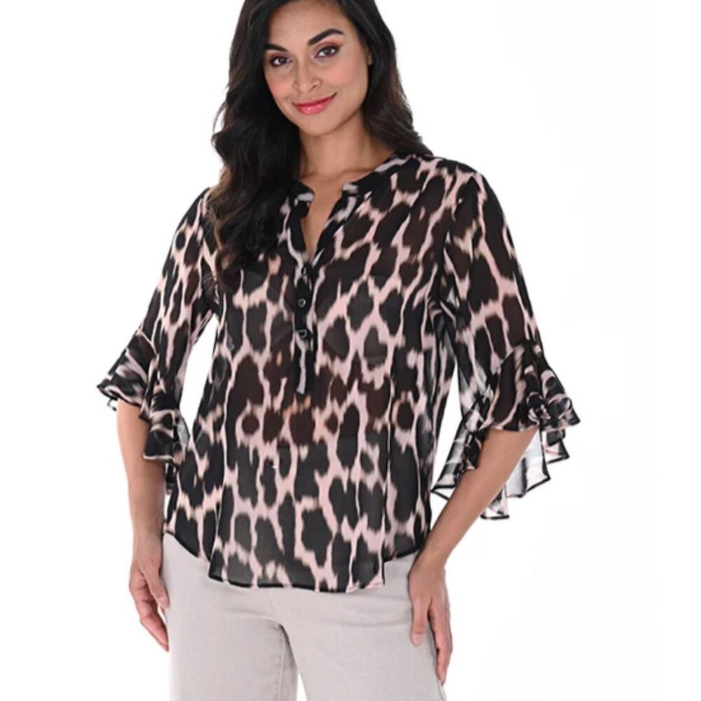 NWT New Le Chateau Animal Leopard Print half sleeves Flowy blouse top